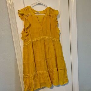 Women's Yellow Ruffle Tiered Mini Dress